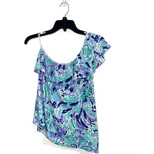 Lilly Pulitzer Blue Purple One Shoulder Blouse